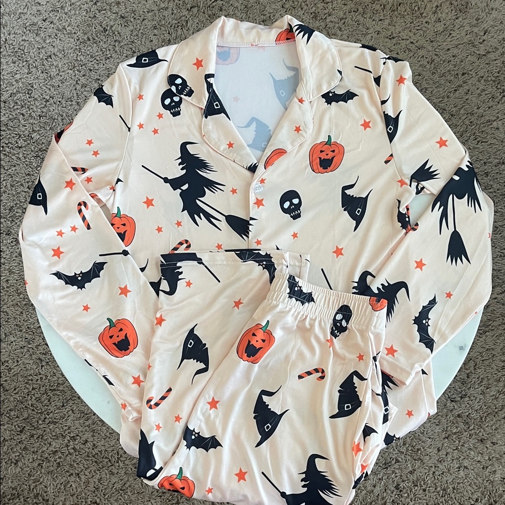 Halloween PJ Set Small Long Sleeve Collared Shirt Pants Pockets